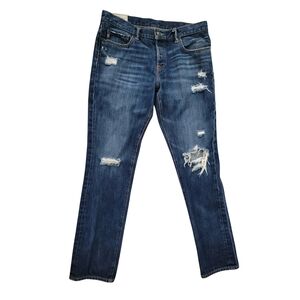 Abercrombie & Fitch Skinny Jeans Mens 33x32 Dark Wash Distressed Button Fly